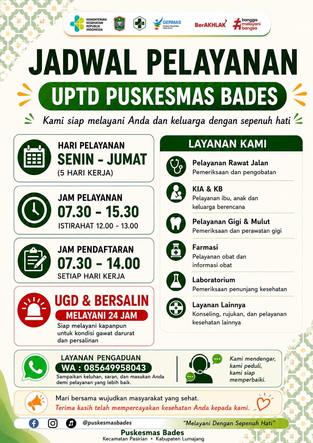 JAM BUKA PELAYANAN PUSKESMAS BADES 2026 