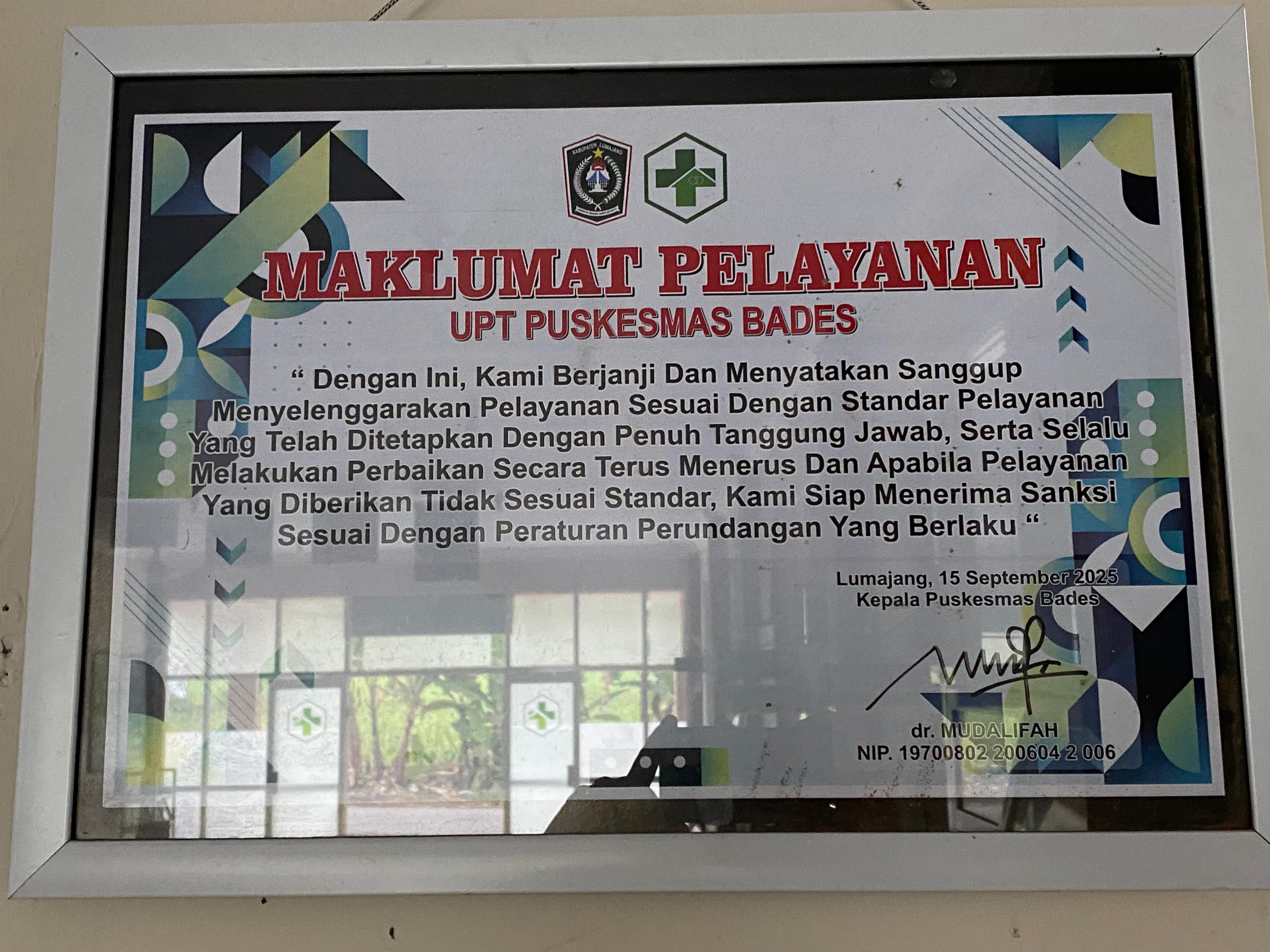 Maklumat Pelayan UPT Puskesmas Bades